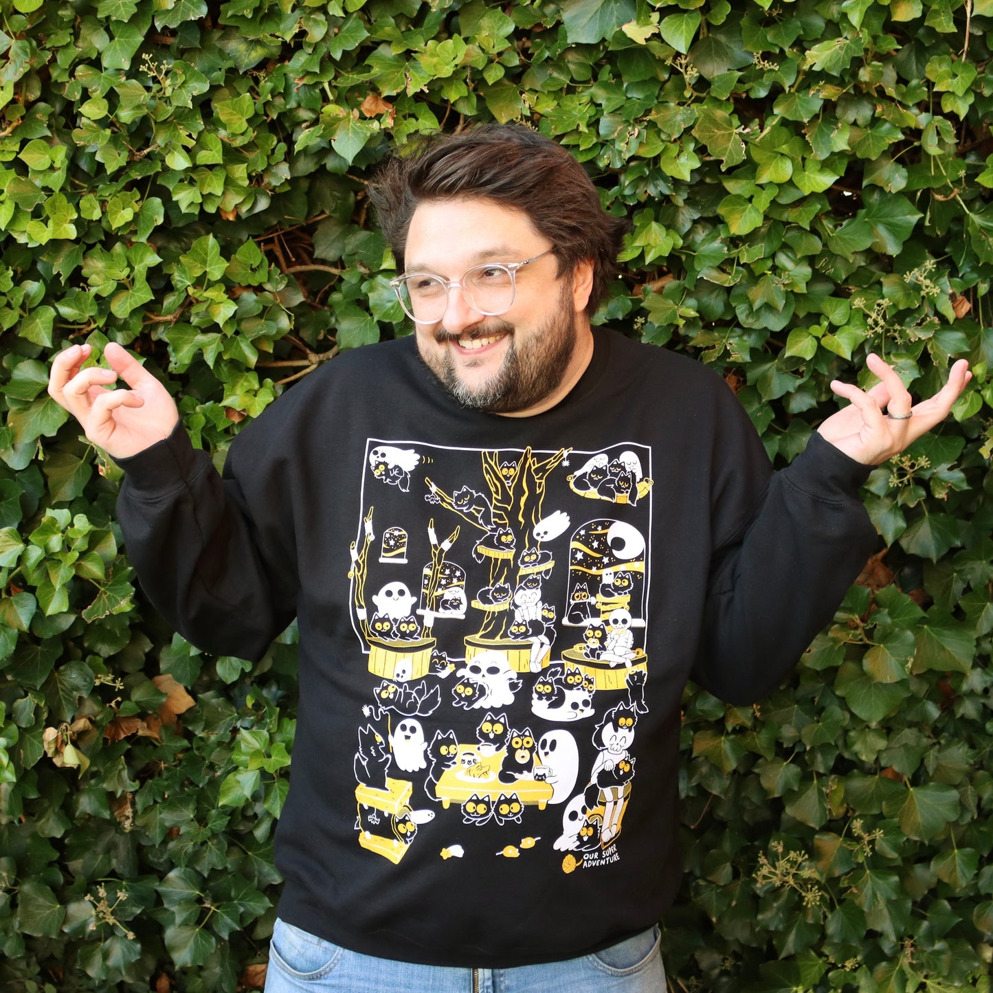 Spooky Cat Cafe Screen-Printed Sweater