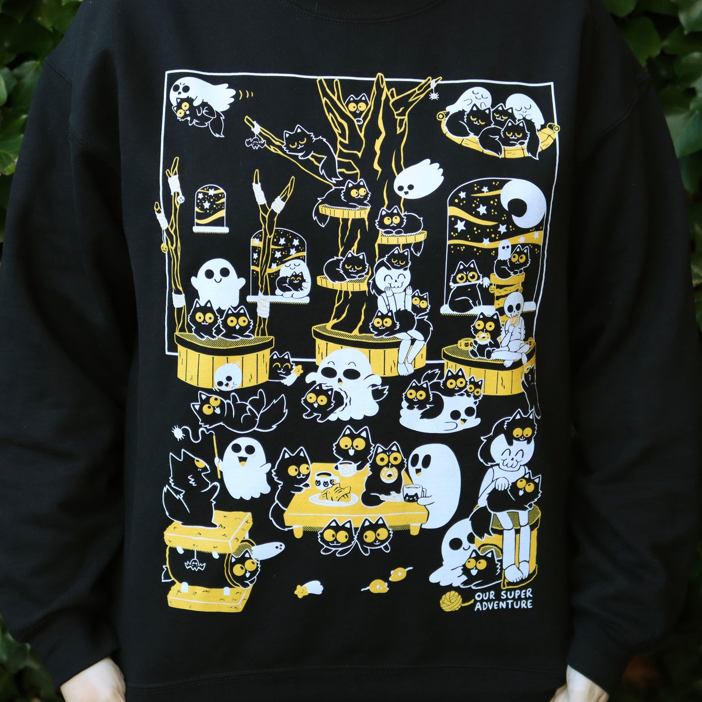 Spooky Cat Cafe Screen-Printed Sweater