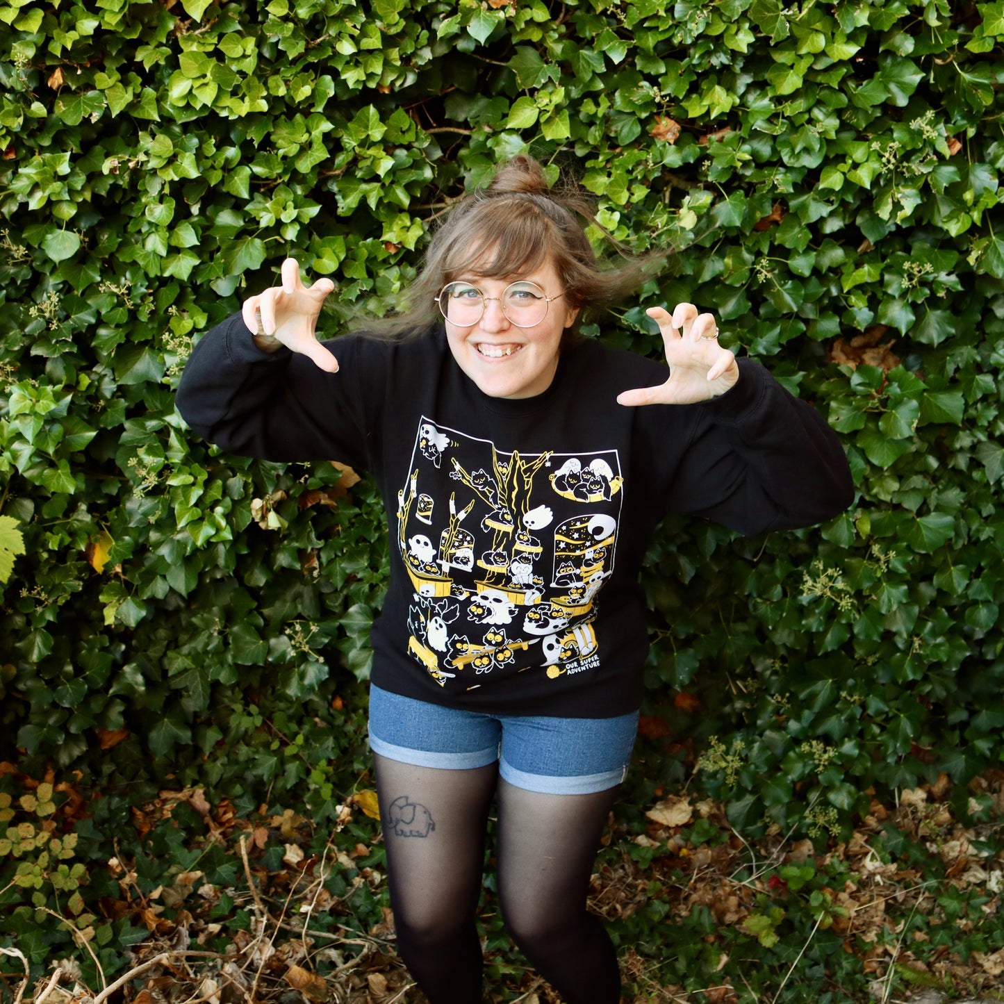Spooky Cat Cafe Screen-Printed Sweater