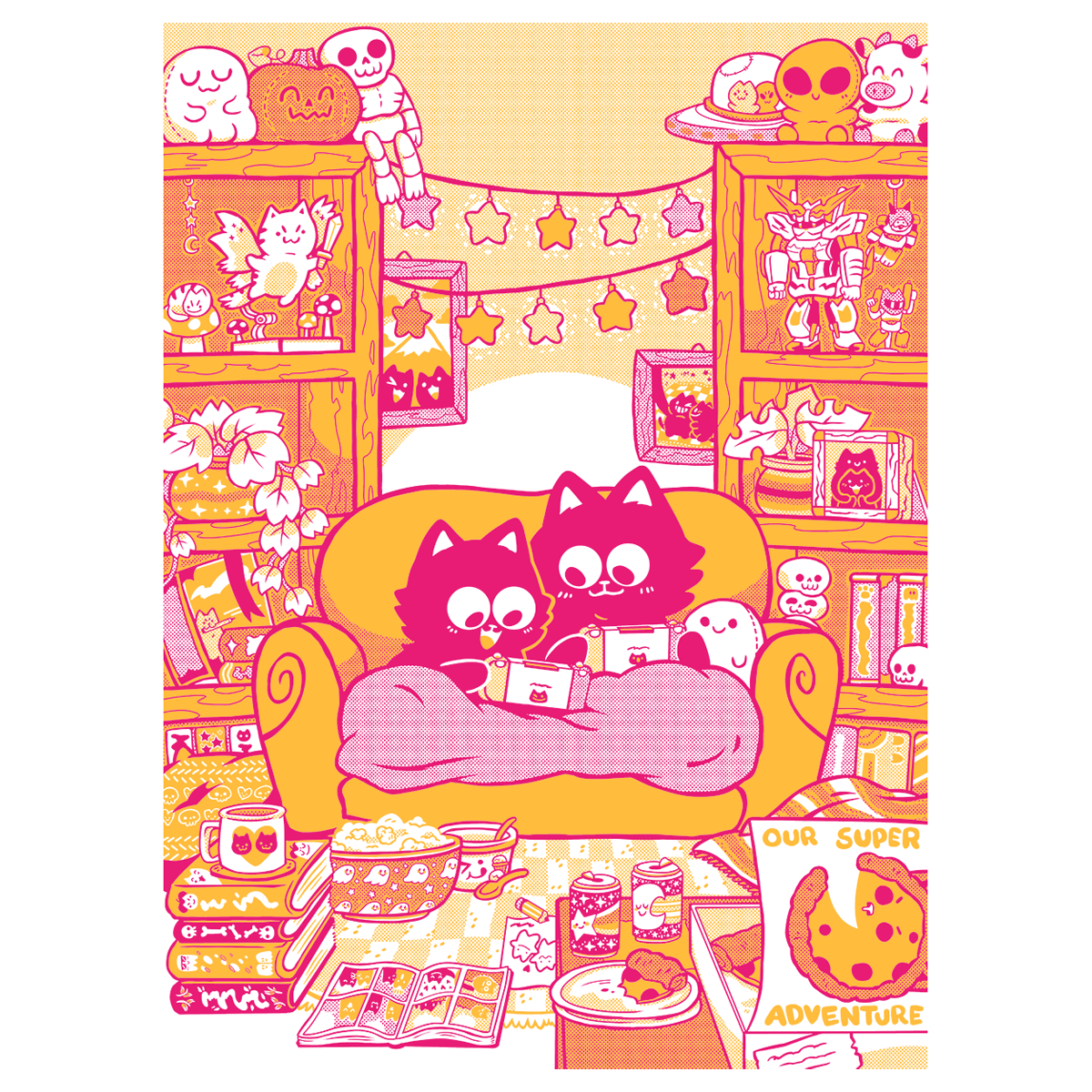 Cosy Cats Screen-Printed T-Shirt