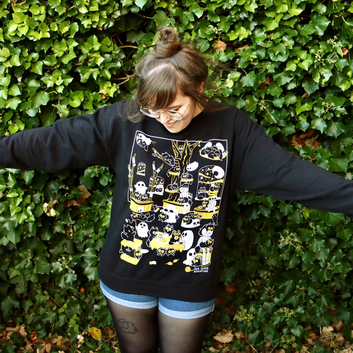Spooky Cat Cafe Screen-Printed Sweater
