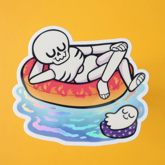 Skeleton Pool Party Holographic Vinyl Sticker