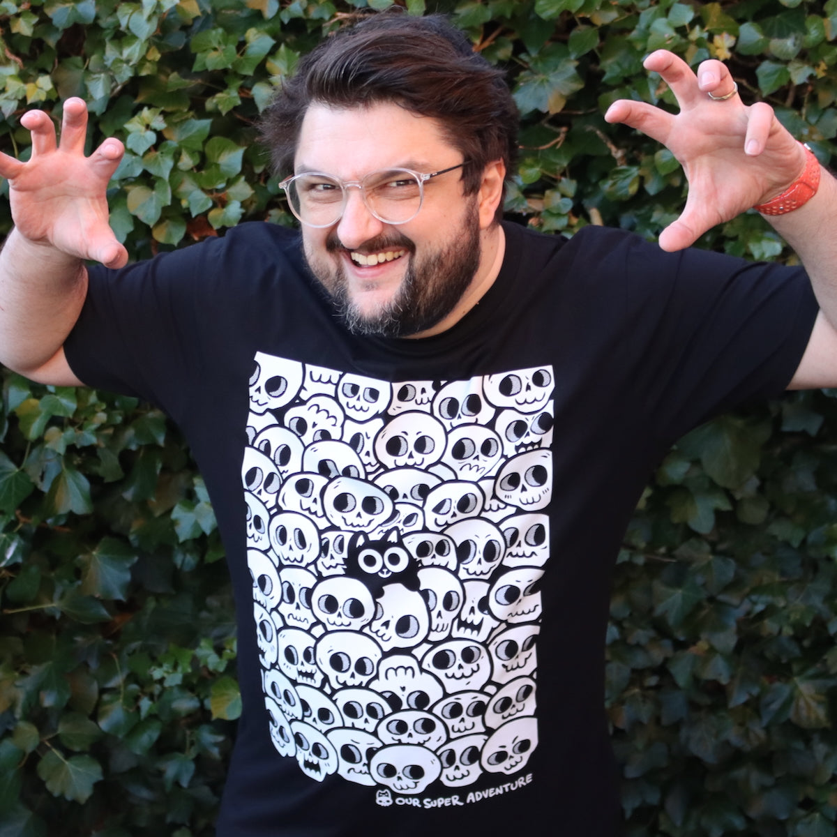 Skull Cat Glow In The Dark Screen-Printed T-Shirt