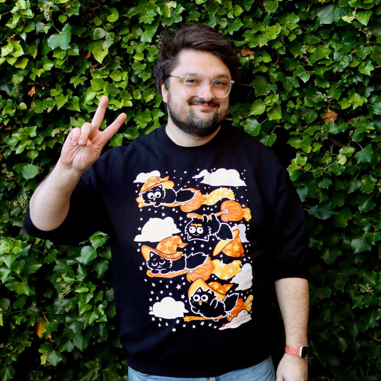 Broomstick Cats Screen-Printed Sweater