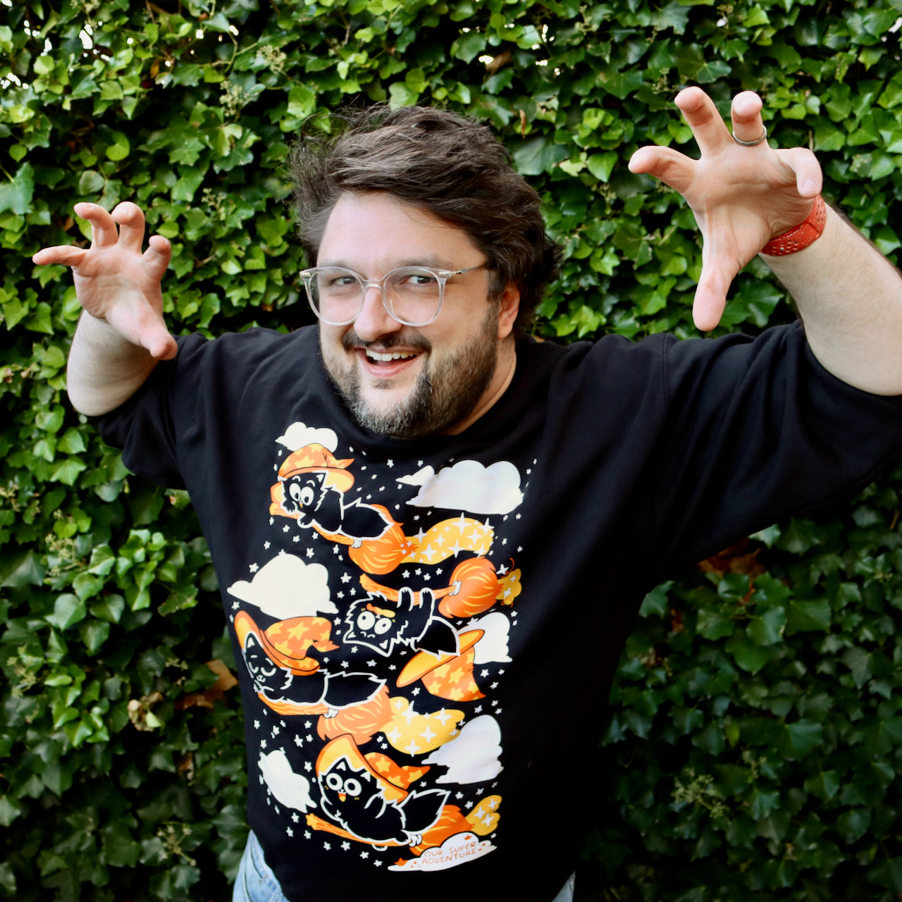 Broomstick Cats Screen-Printed Sweater