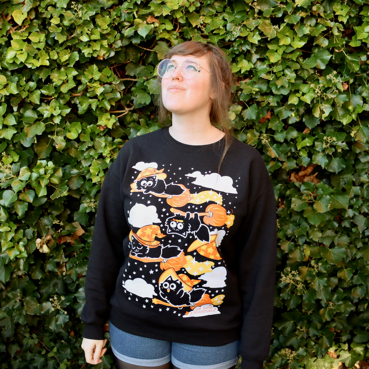 Broomstick Cats Screen-Printed Sweater