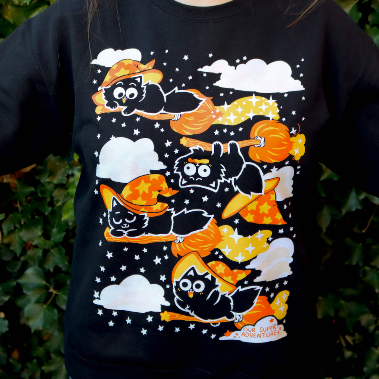 Broomstick Cats Screen-Printed Sweater