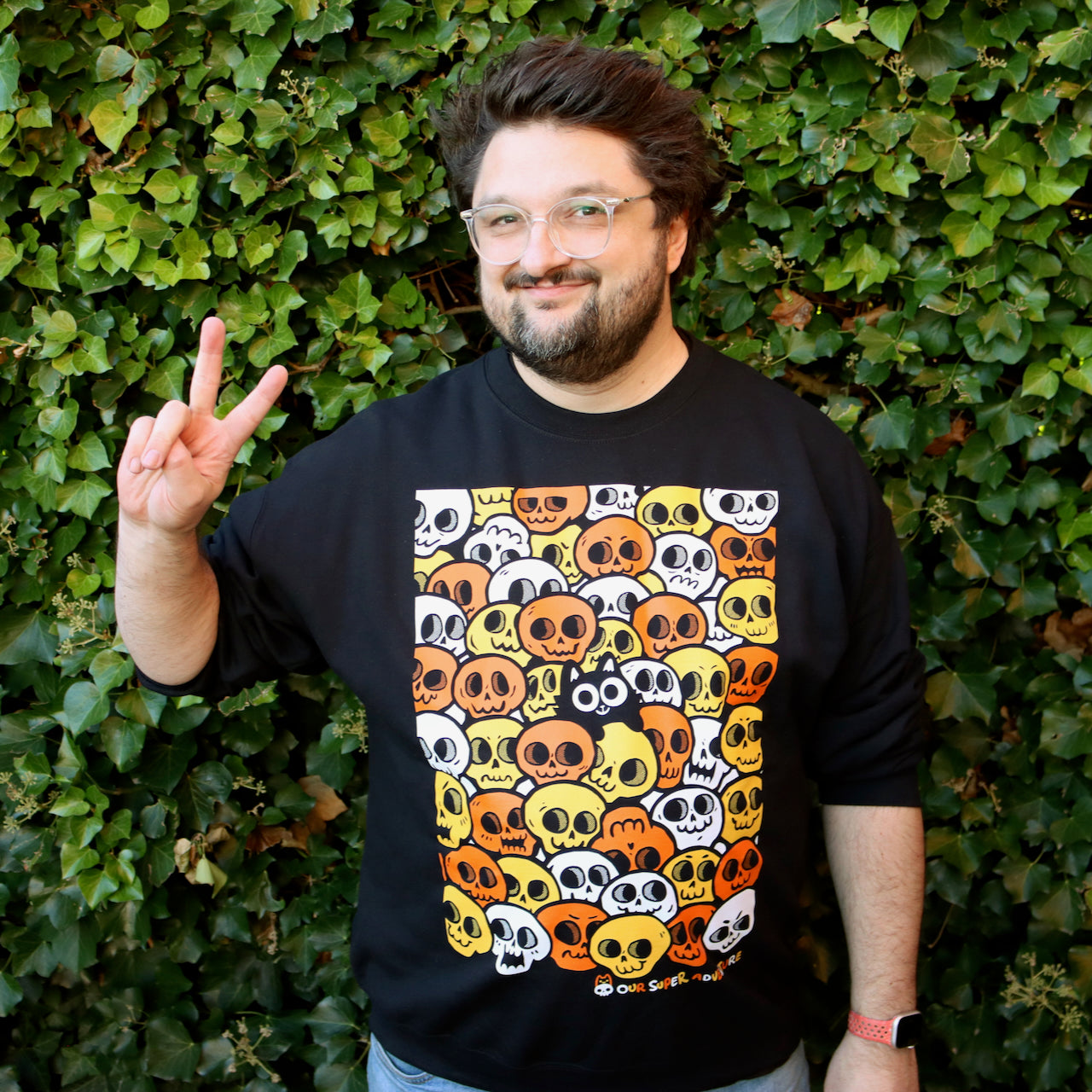 Skull Cat Spooky Candy Screen-Printed Sweater