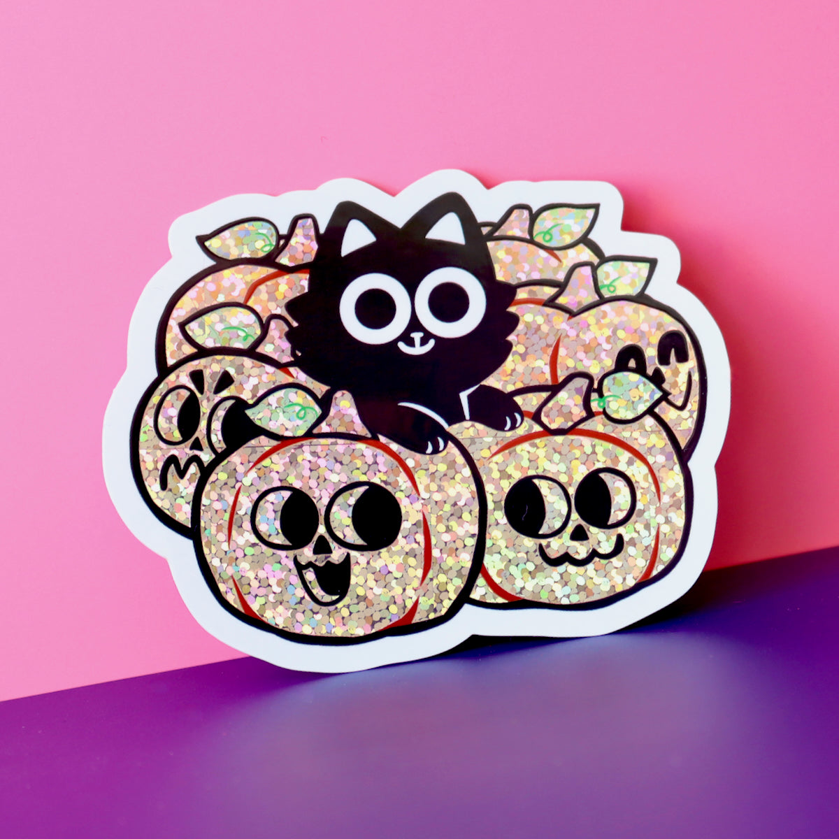 Pumpkin Cat Holographic Vinyl Sticker