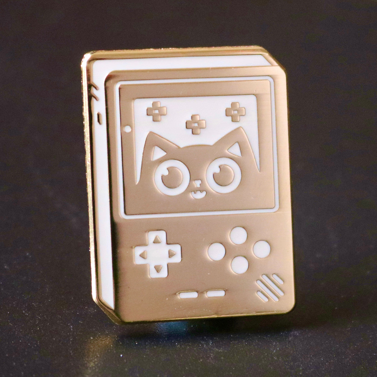 Super Videogame Cat Gold and White Enamel Pin