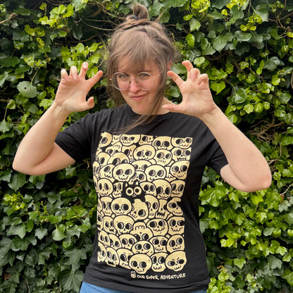 Skull Cat Screen-Printed T-Shirt