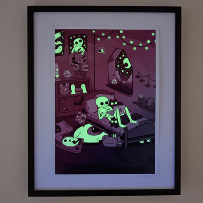 Skeleton Bedroom A3 Print (Glow in the Dark)