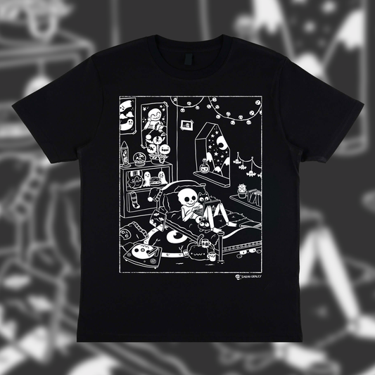 Skeleton Bedroom Glow in the Dark Screen-Printed T-Shirt