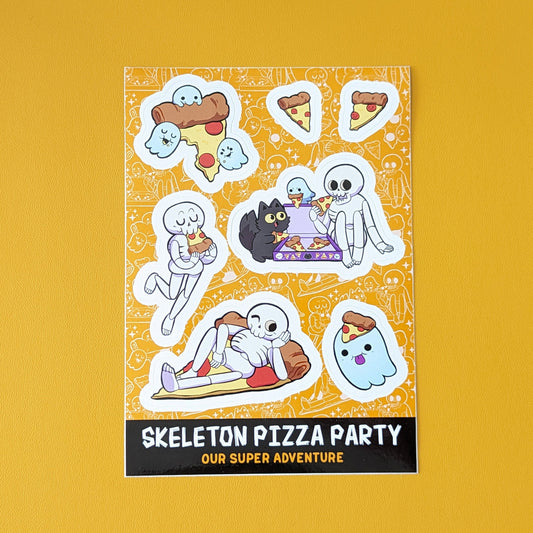 Skeleton Pizza Party A6 Sticker Sheet