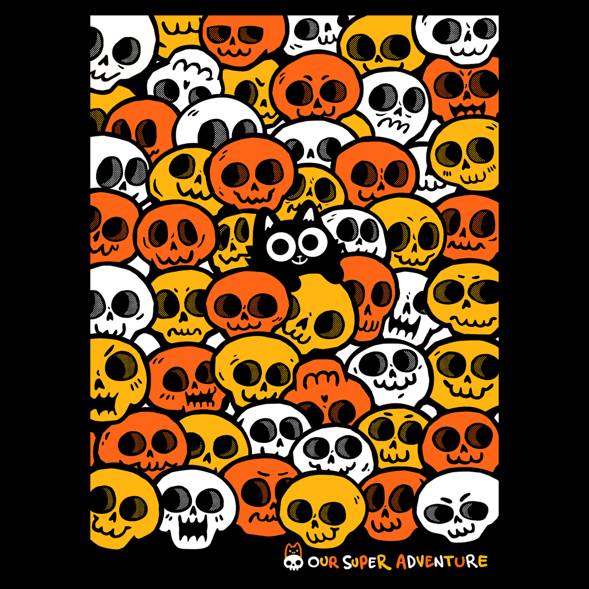 Skull Cat Spooky Candy Screen-Printed Sweater