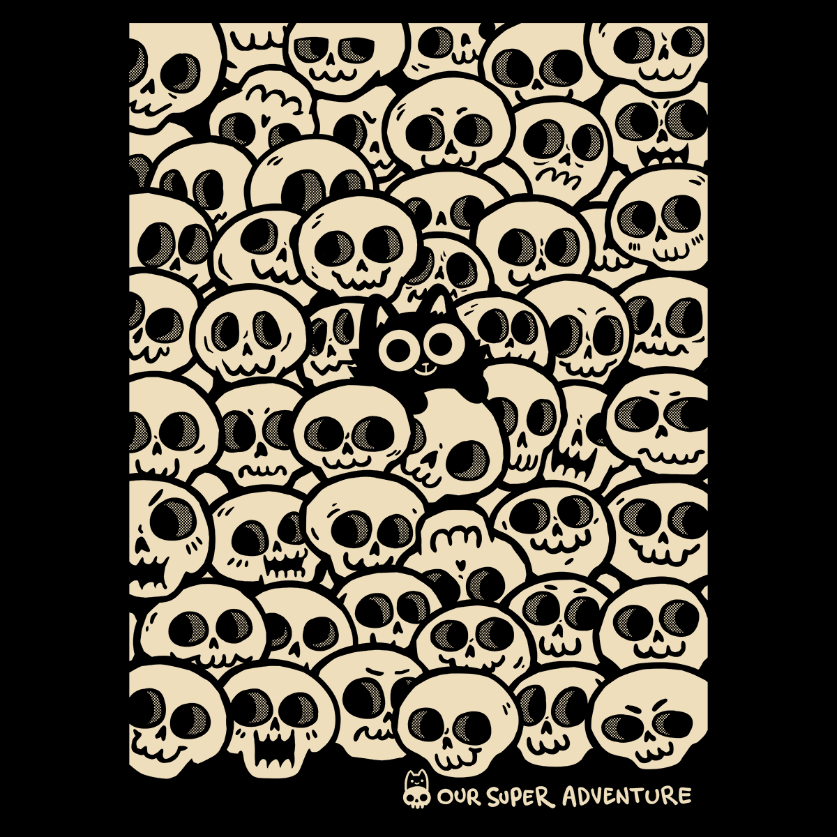 Skull Cat Screen-Printed T-Shirt