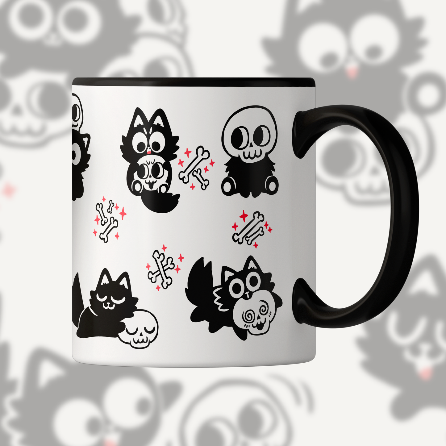 Playful Skull Cats Ceramic Mug