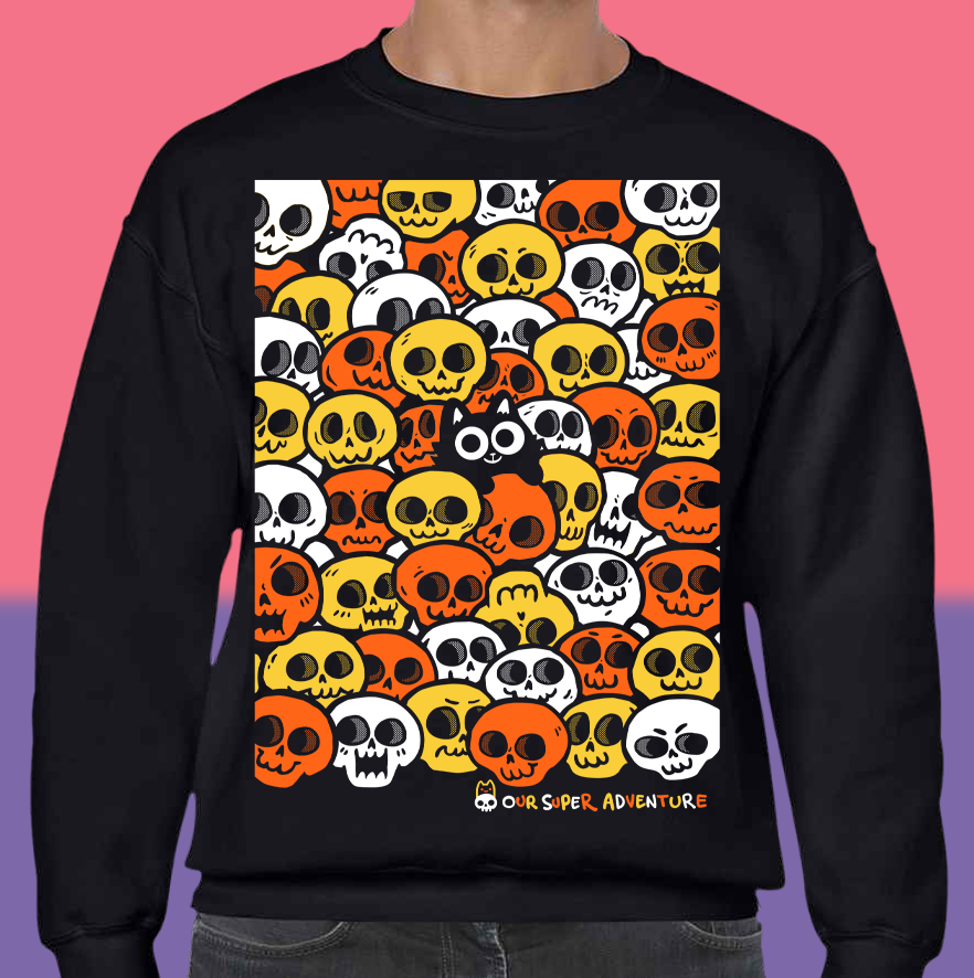 Skull Cat Candy Screen-Printed Sweater