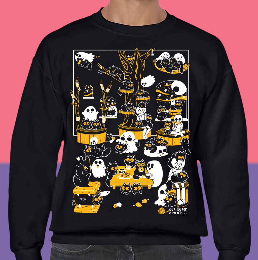 Spooky Cat Cafe Screen-Printed Sweater