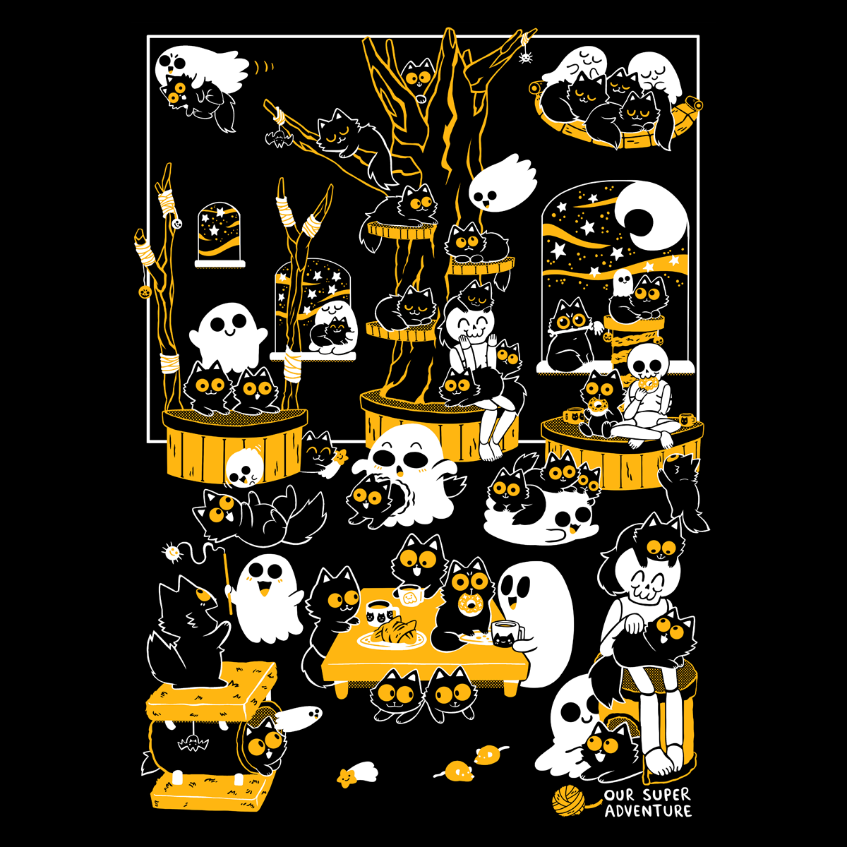 Spooky Cat Cafe Screen-Printed Sweater