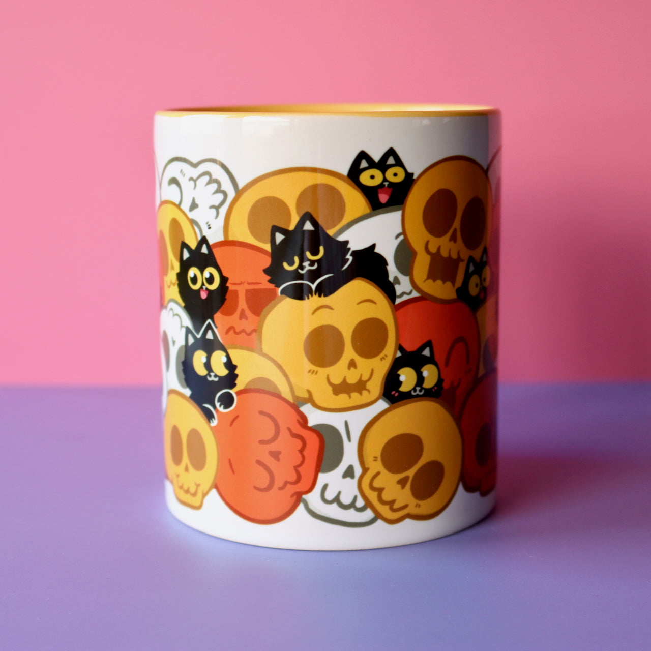 Skull Cat Spooky Candy Ceramic Mug