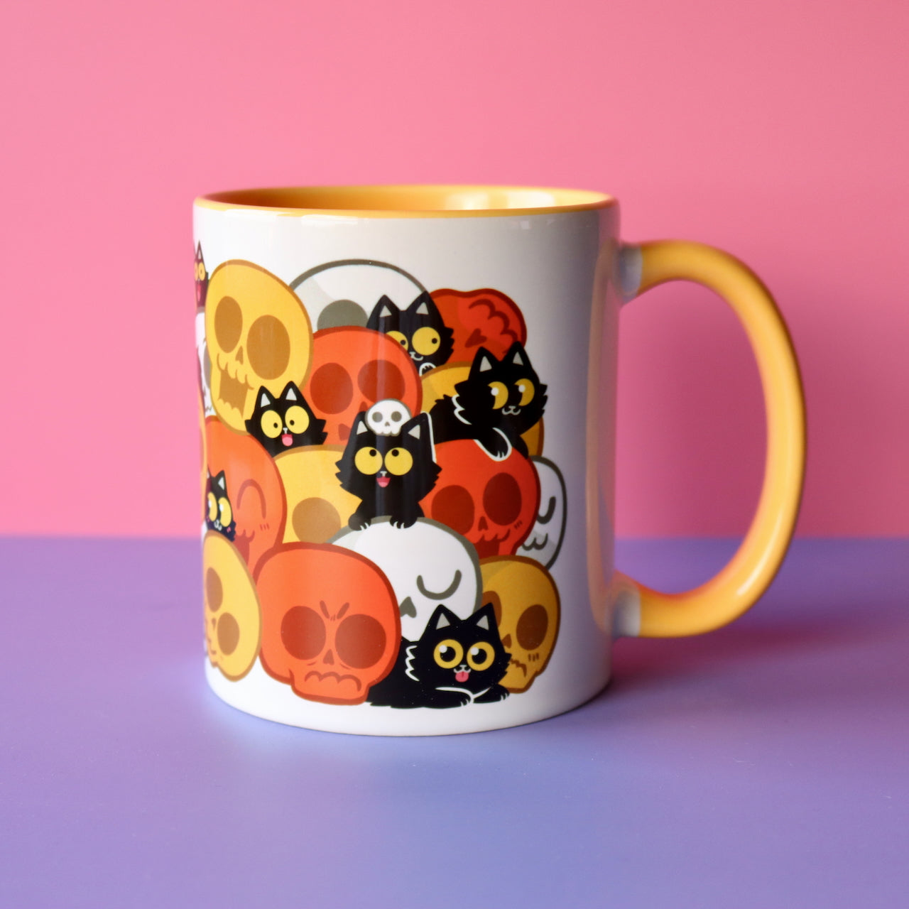 Skull Cat Spooky Candy Ceramic Mug