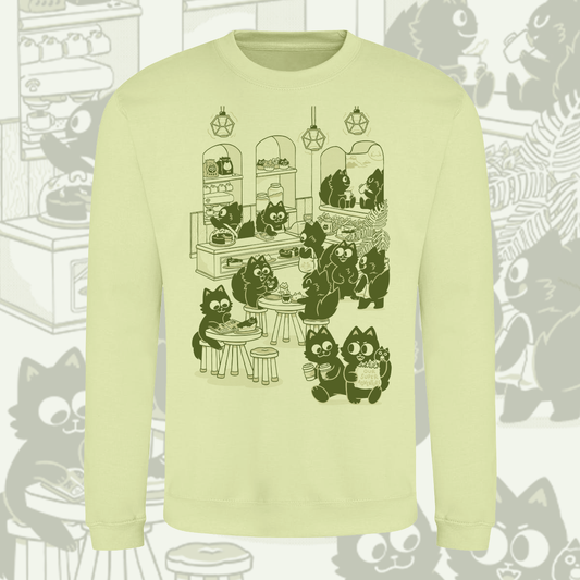Cat Bakery Screen-Printed Sweater (Green)