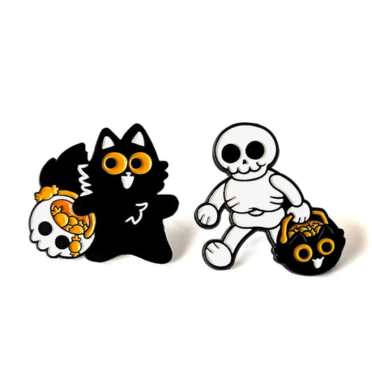 Trick or Treat Cats (Two Enamel Pin Set)