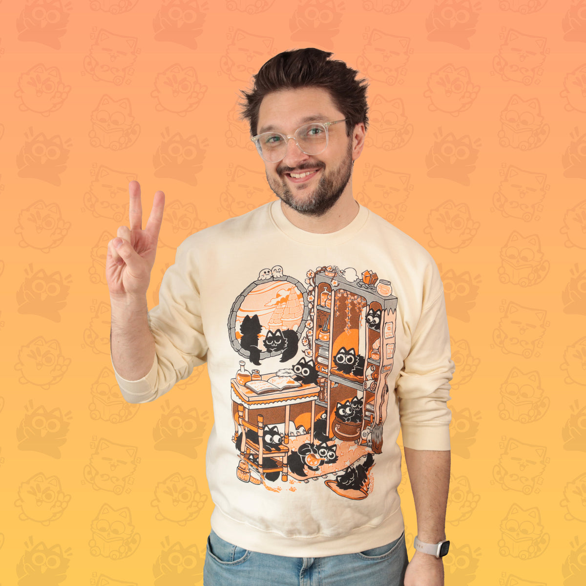 Magical Cats Screen-Printed Sweater