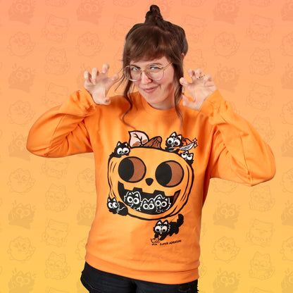 Pumpkin Cats Screen-Printed Sweater