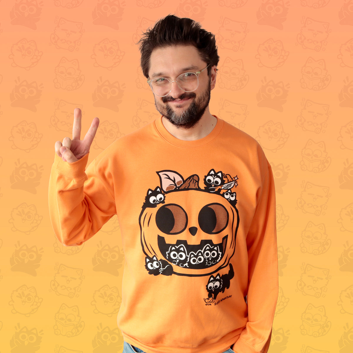 Pumpkin Cats Screen-Printed Sweater