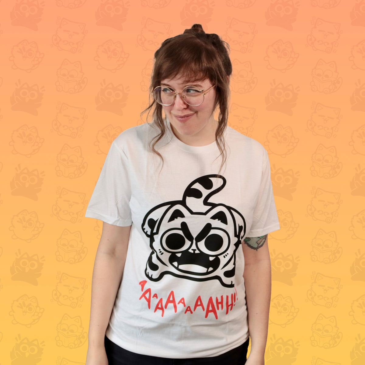 Argh Cat Screen-Printed T-Shirt