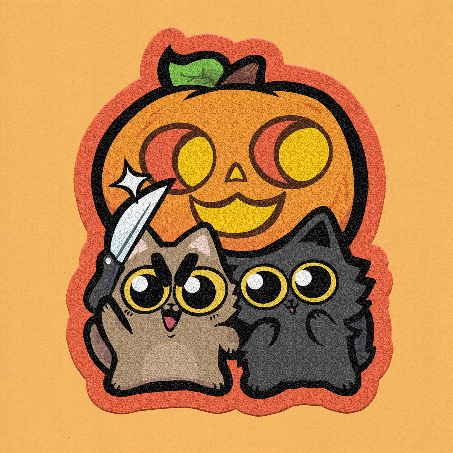 Pumpkin Carving Cats Frosted Glitter Vinyl Sticker (Pre-order)