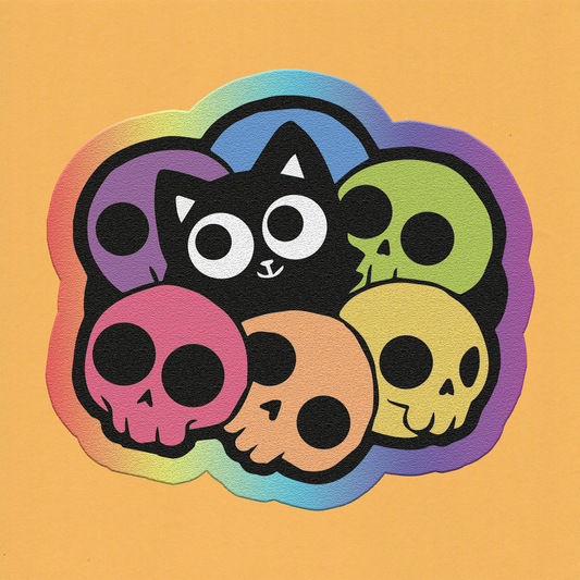 Skull Cat Frosted Glitter Vinyl Sticker (Pre-order)
