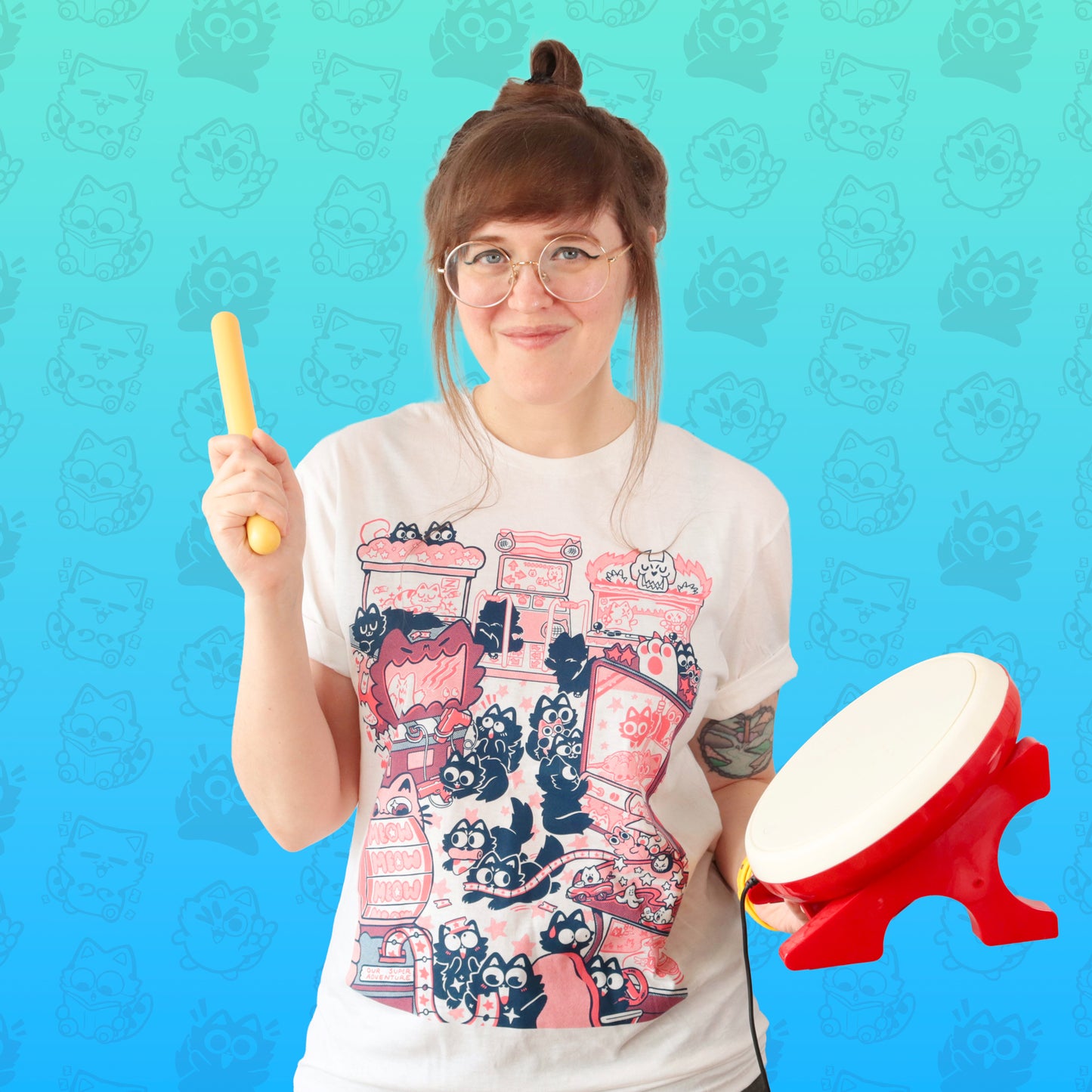Cat Arcade Screen-Printed T-Shirt