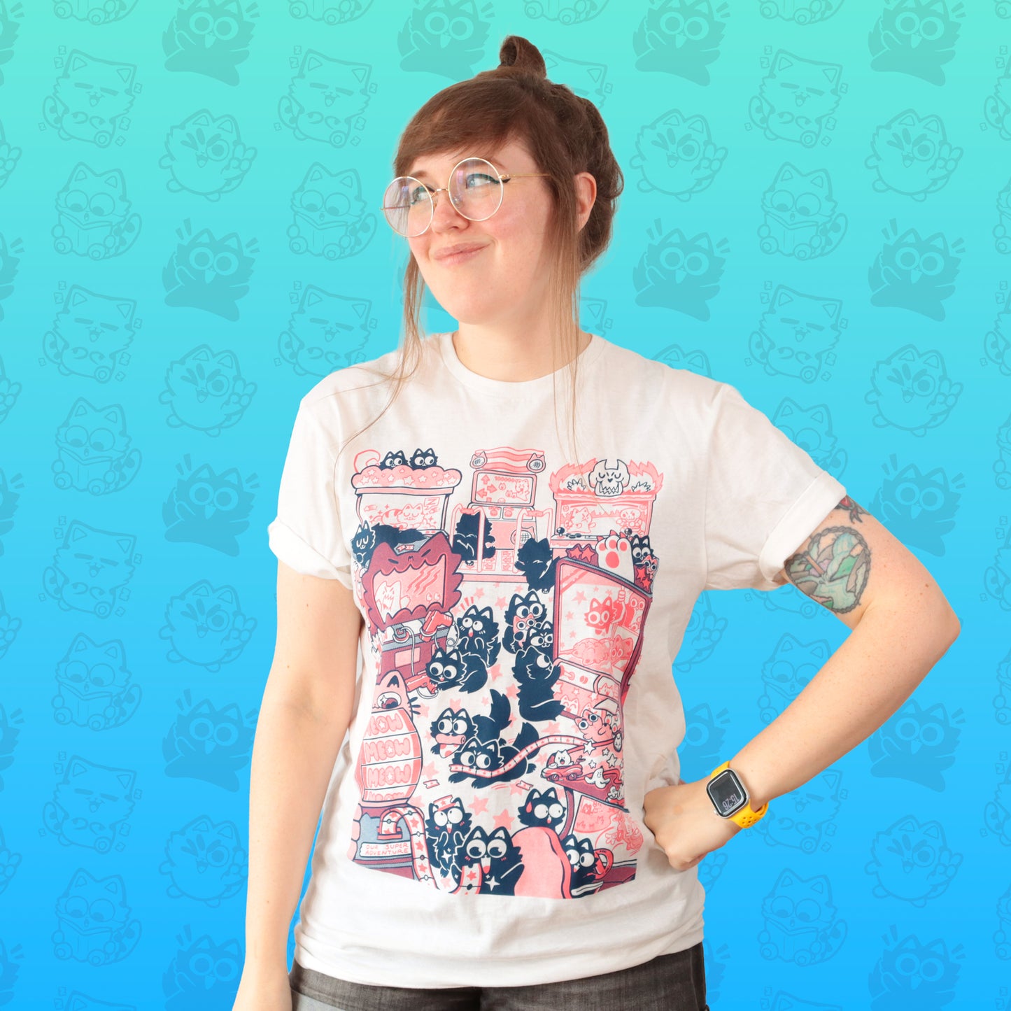 Cat Arcade Screen-Printed T-Shirt