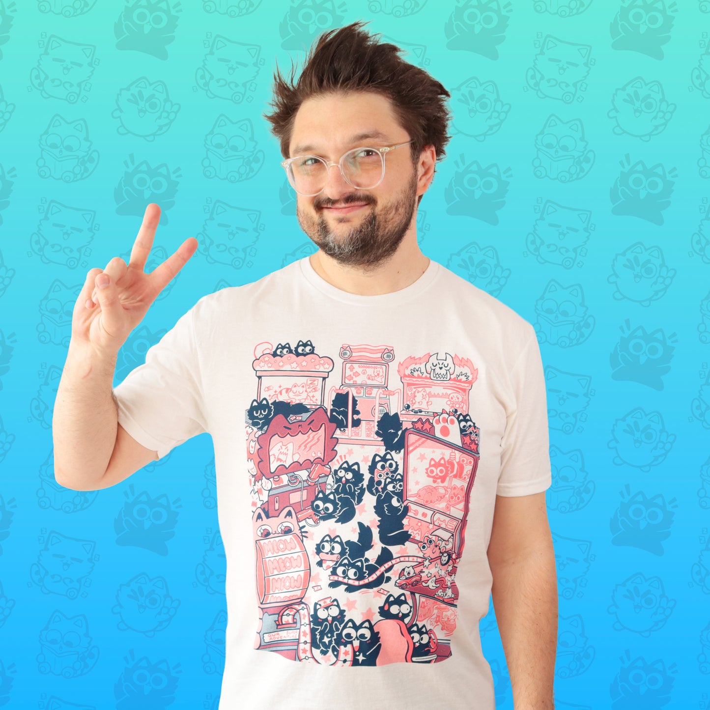 Cat Arcade Screen-Printed T-Shirt