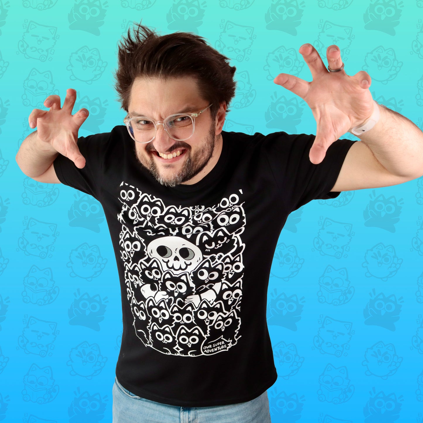 Cat Skeleton Screen-Printed T-Shirt