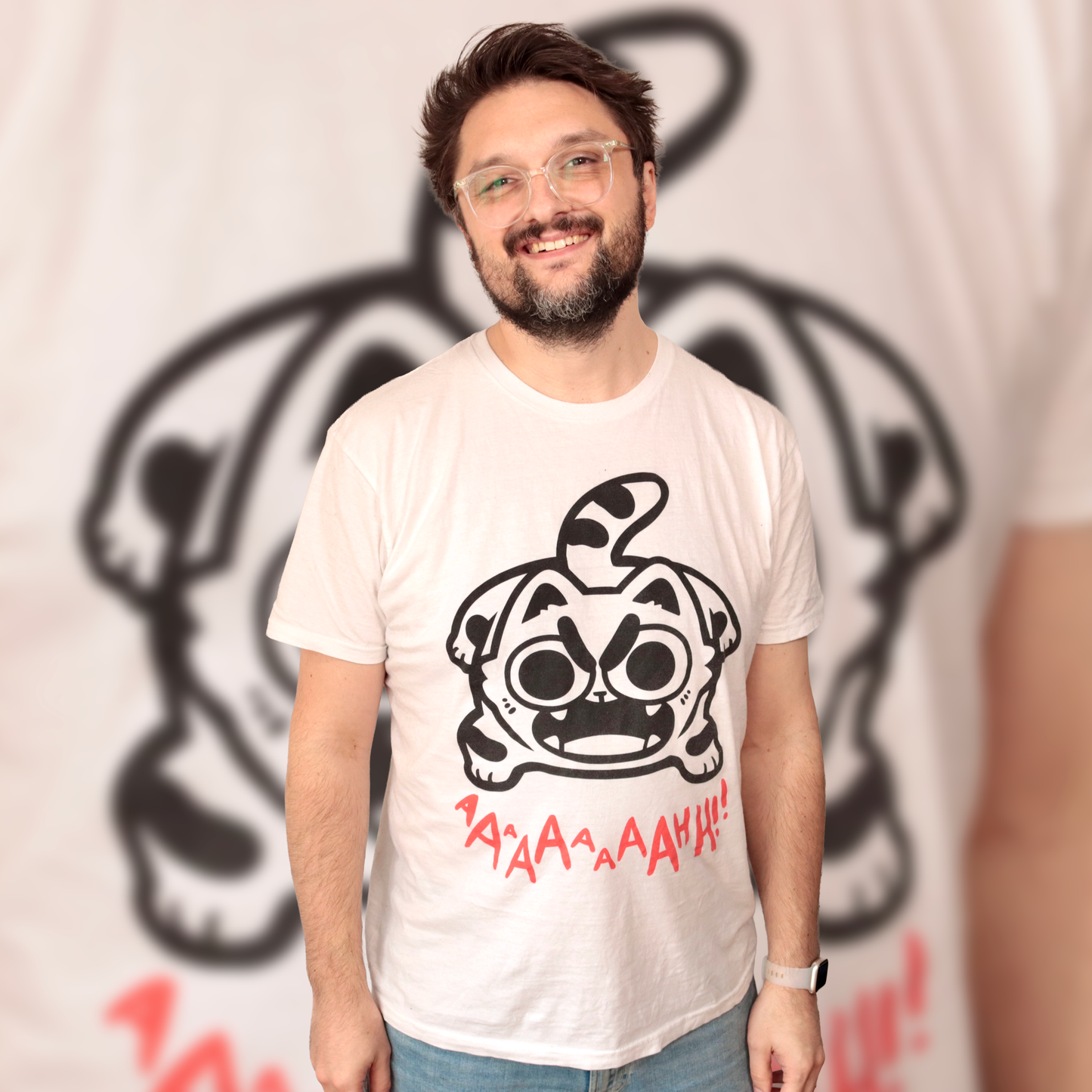Argh Cat Screen-Printed T-Shirt