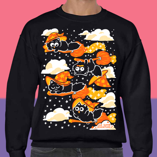 Broomstick Cats Screen-Printed Sweater
