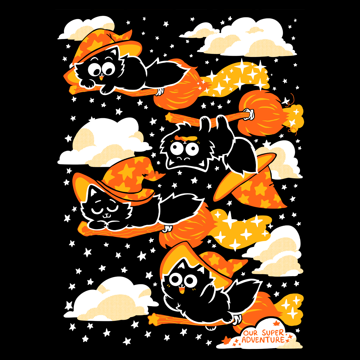 Broomstick Cats Screen-Printed Sweater