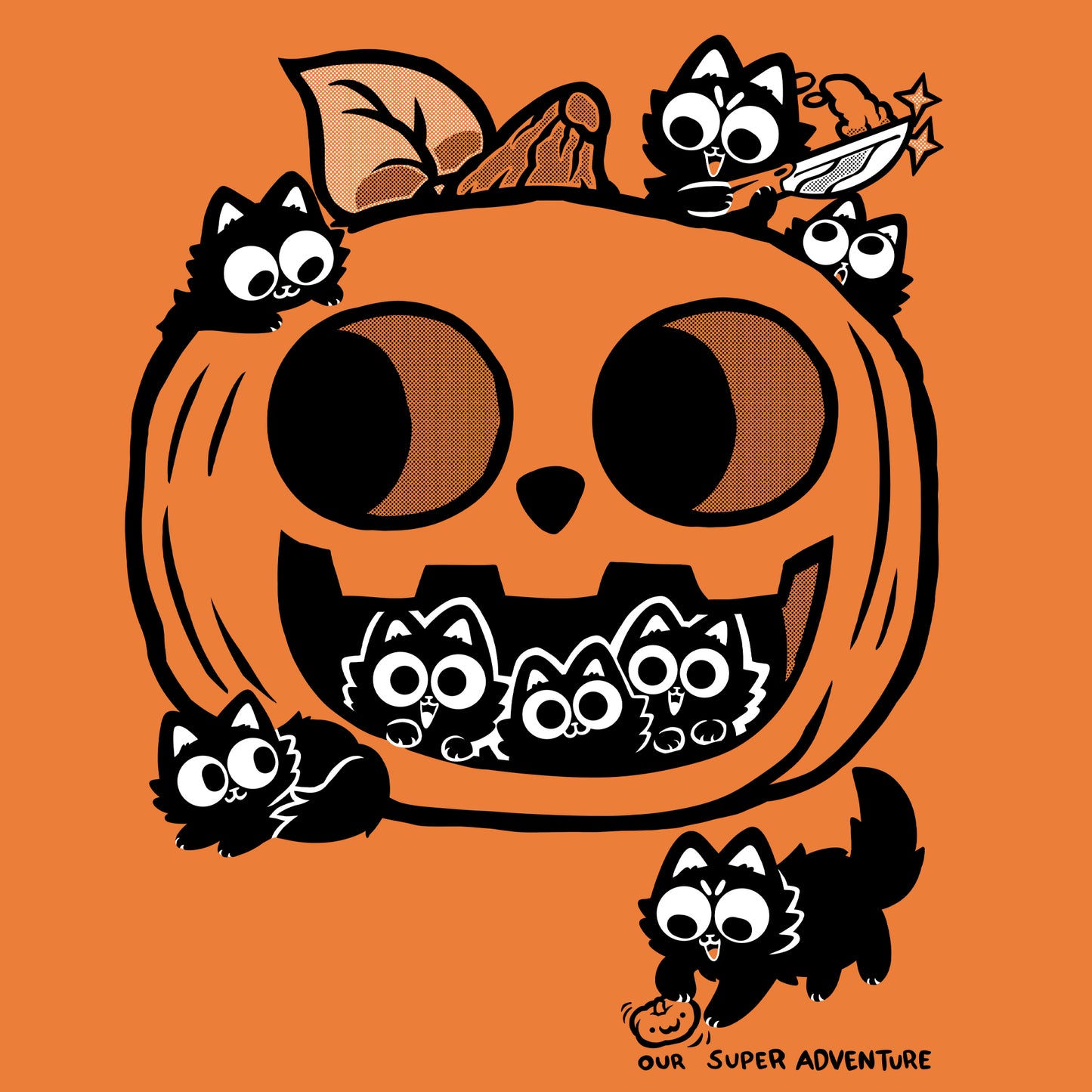 Pumpkin Cats Screen-Printed Sweater (Pre-order)
