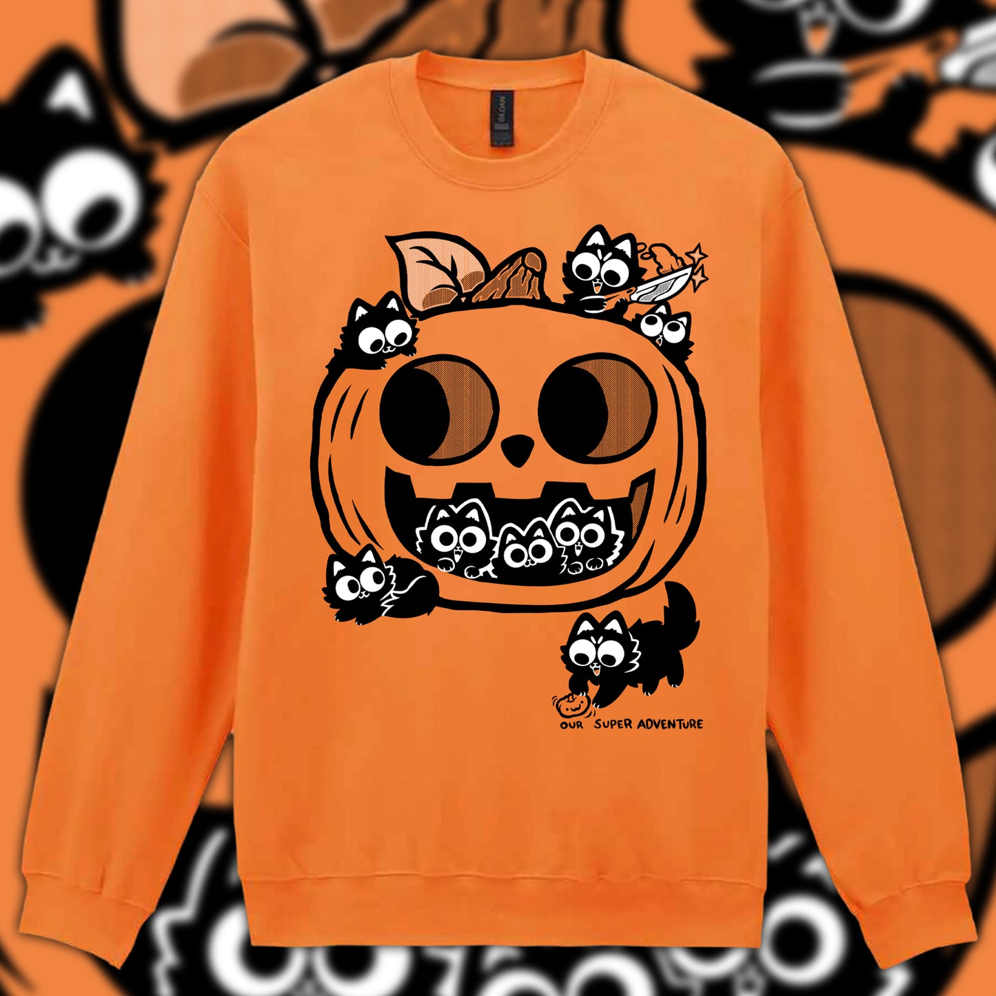 Pumpkin Cats Screen-Printed Sweater (Pre-order)