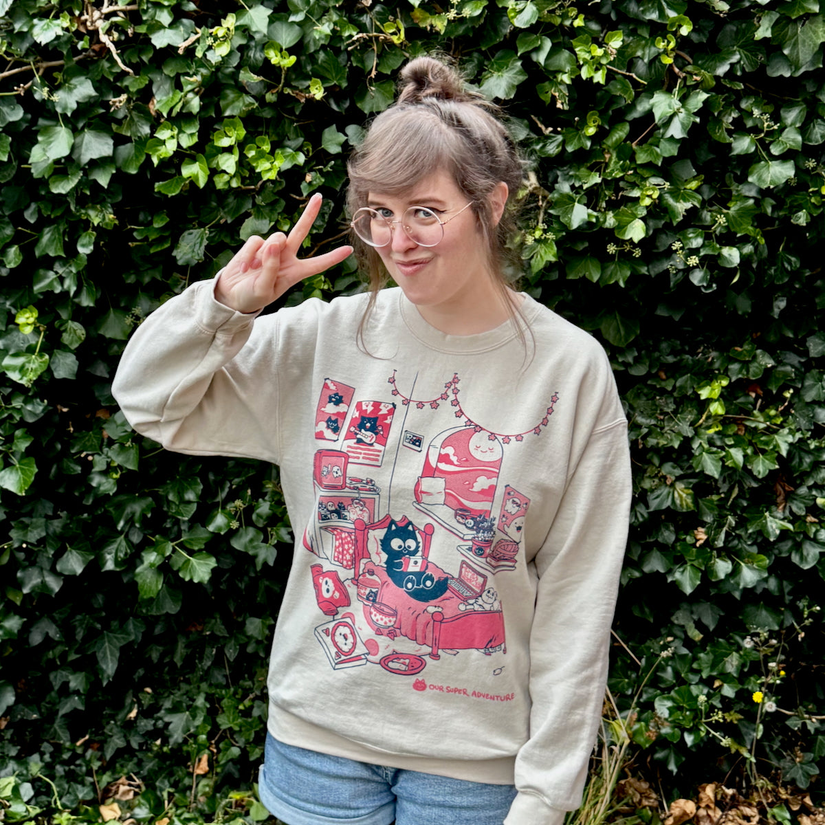 Cat Bedroom Screen-Printed Sweater