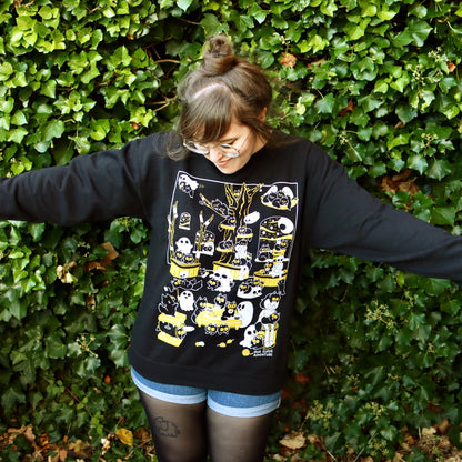 Spooky Cat Cafe Screen-Printed Sweater