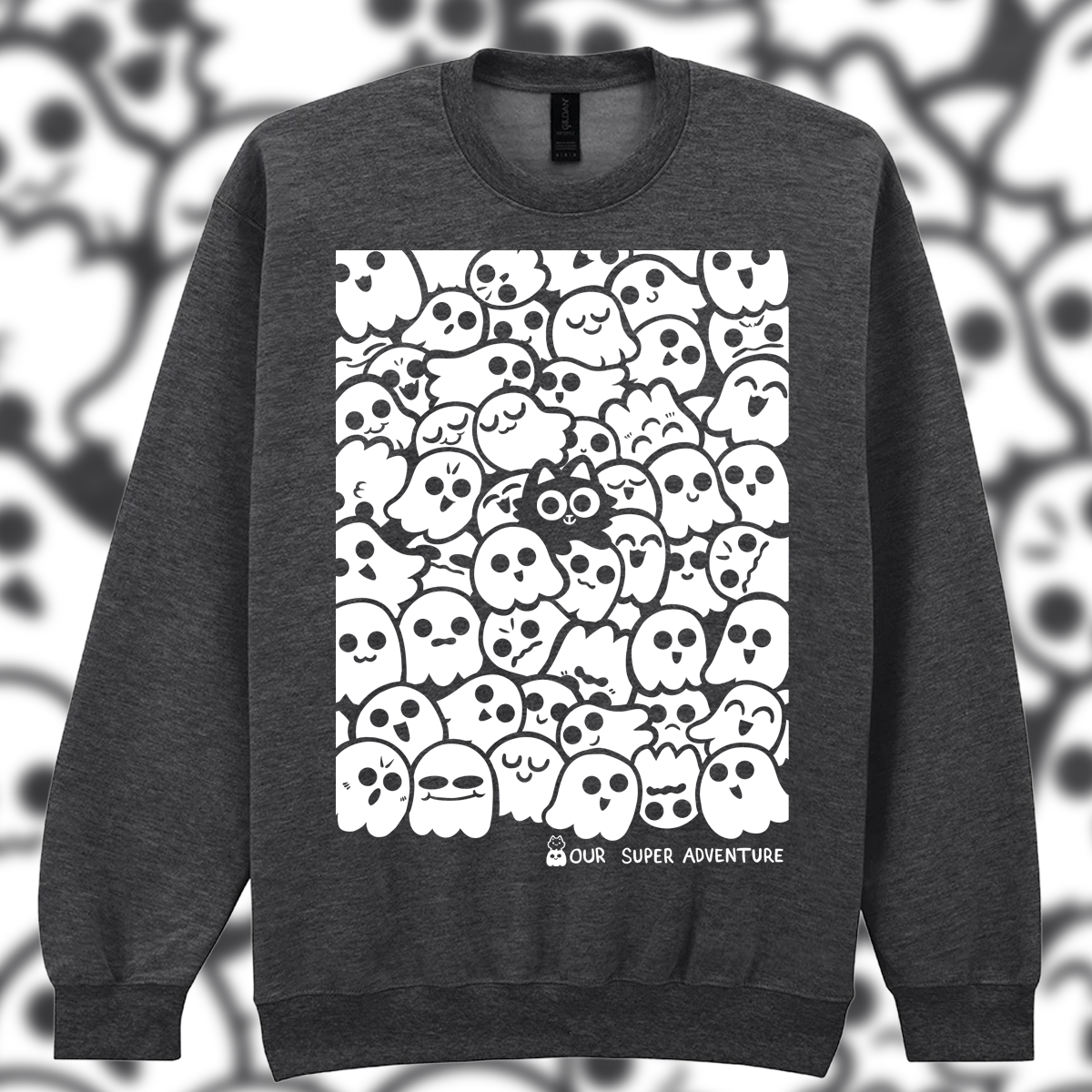 Ghost Cat Glow in the Dark Screen-Printed Sweater