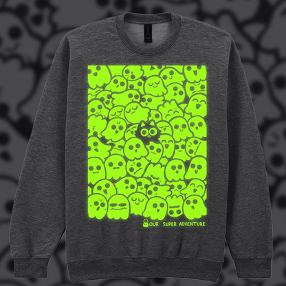 Ghost Cat Glow in the Dark Screen-Printed Sweater