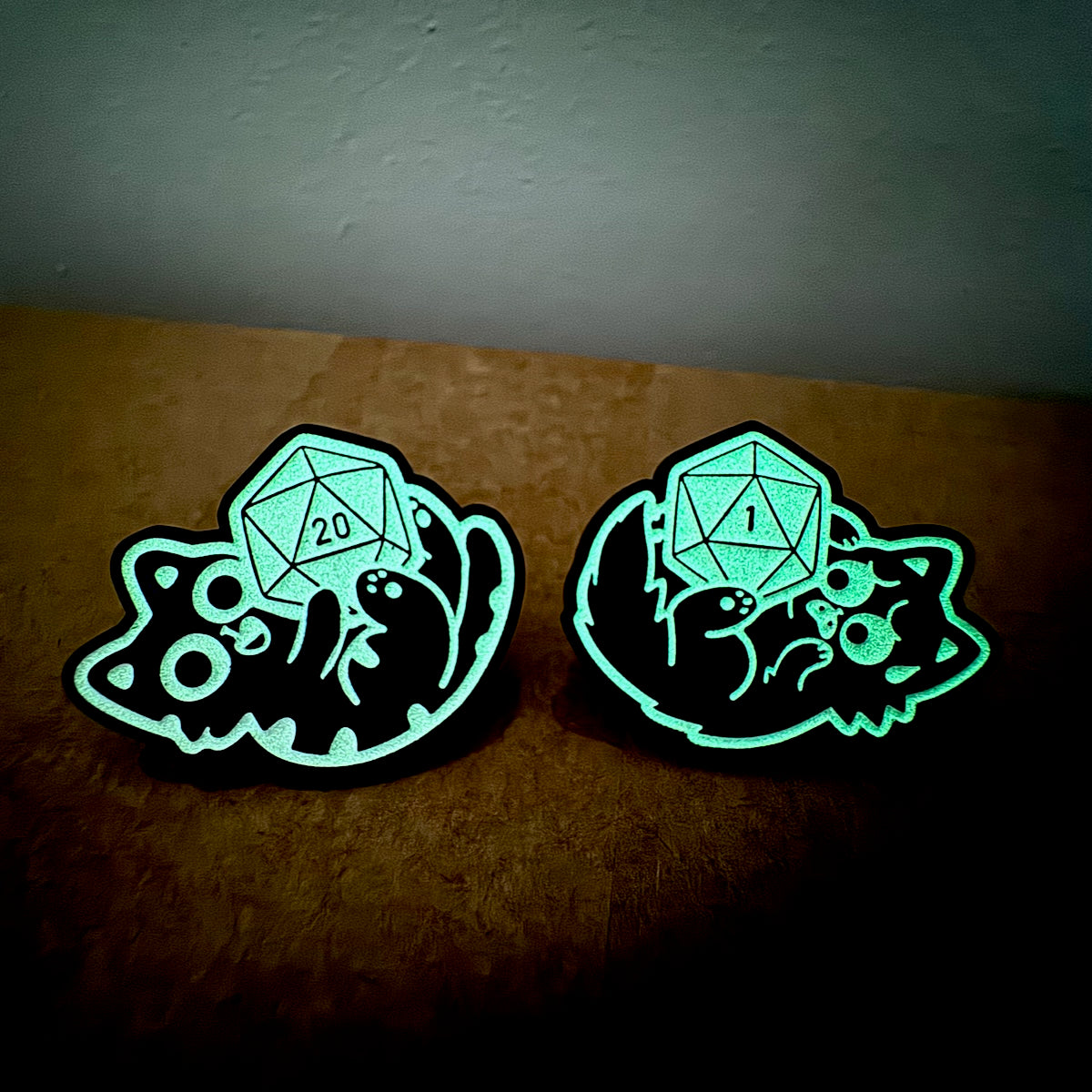 D20 Cats Glow In The Dark (Two Enamel Pin Set)