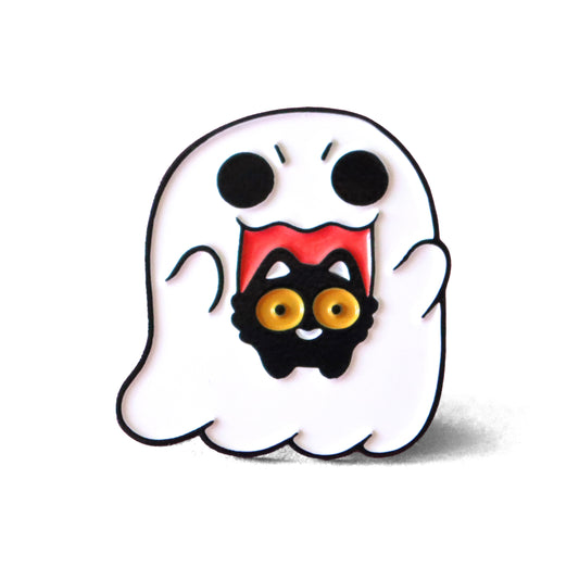 Ghost Mouth Cat Enamel Pin