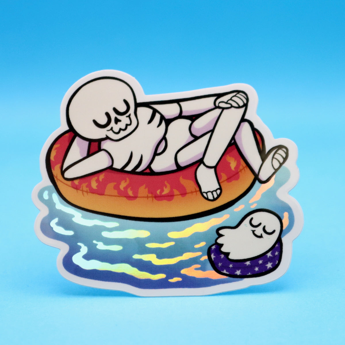 Skeleton Pool Party Holographic Vinyl Sticker